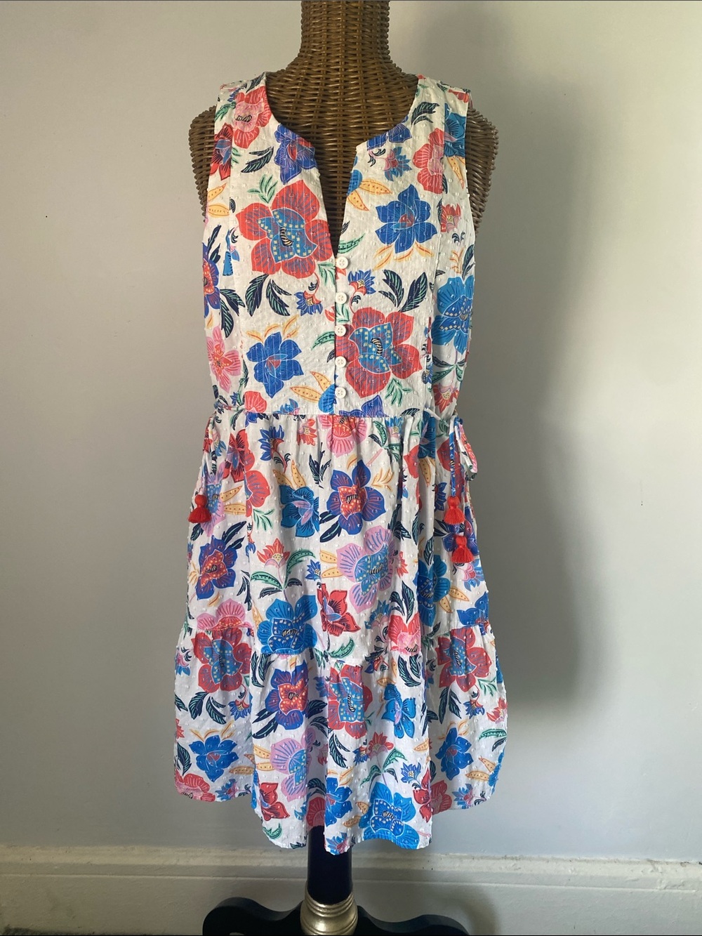 Tommy Bahama White Midi Dress with Blue, Pink & Yellow Floral Print